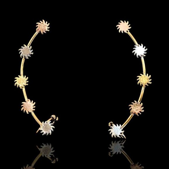 18K Gold-Filled Tricolor Solar Flare Ear Climbers. 1.8 inch length - Picture 1 of 5